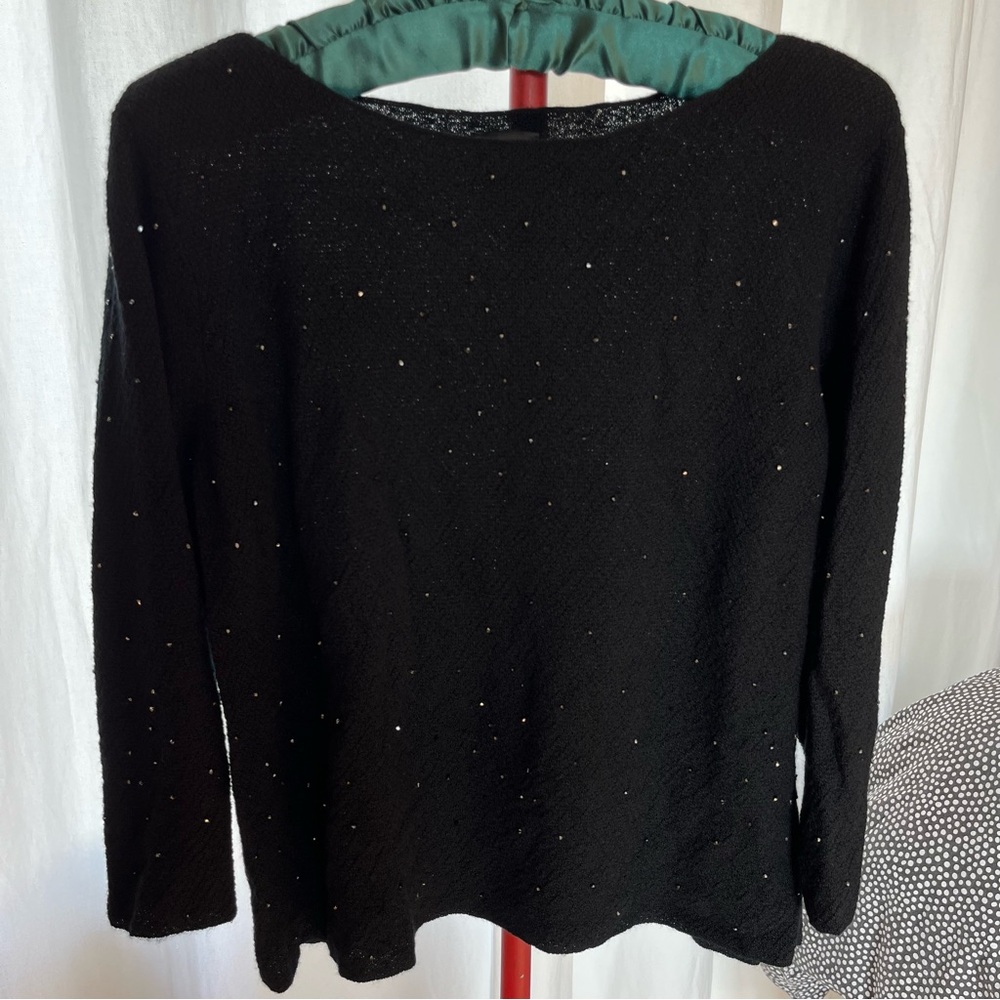 Eileen Fisher beaded lightweight Merino wool sweater. Petite L. Washable.